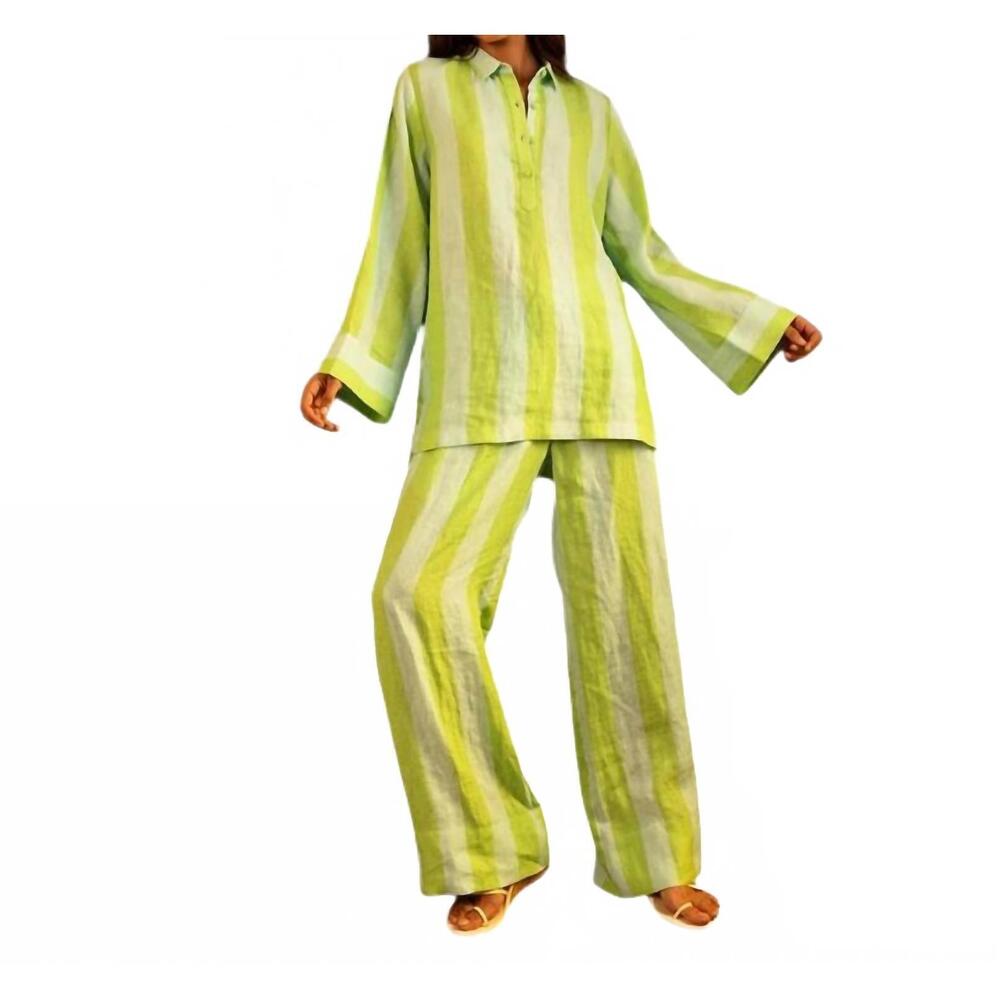 NEW VERANDAH linen lounge pants in aqua lime stripe
